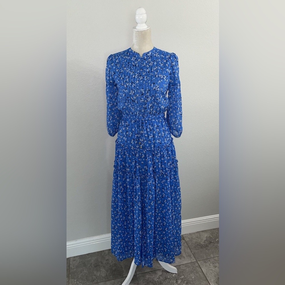 Karl Lagerfeld Paris Tiered Floral Print Maxi Dress Blue Multi 10